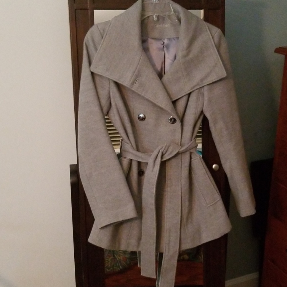 Calvin Klein Fleece Trench Pea coat Jacket Gray